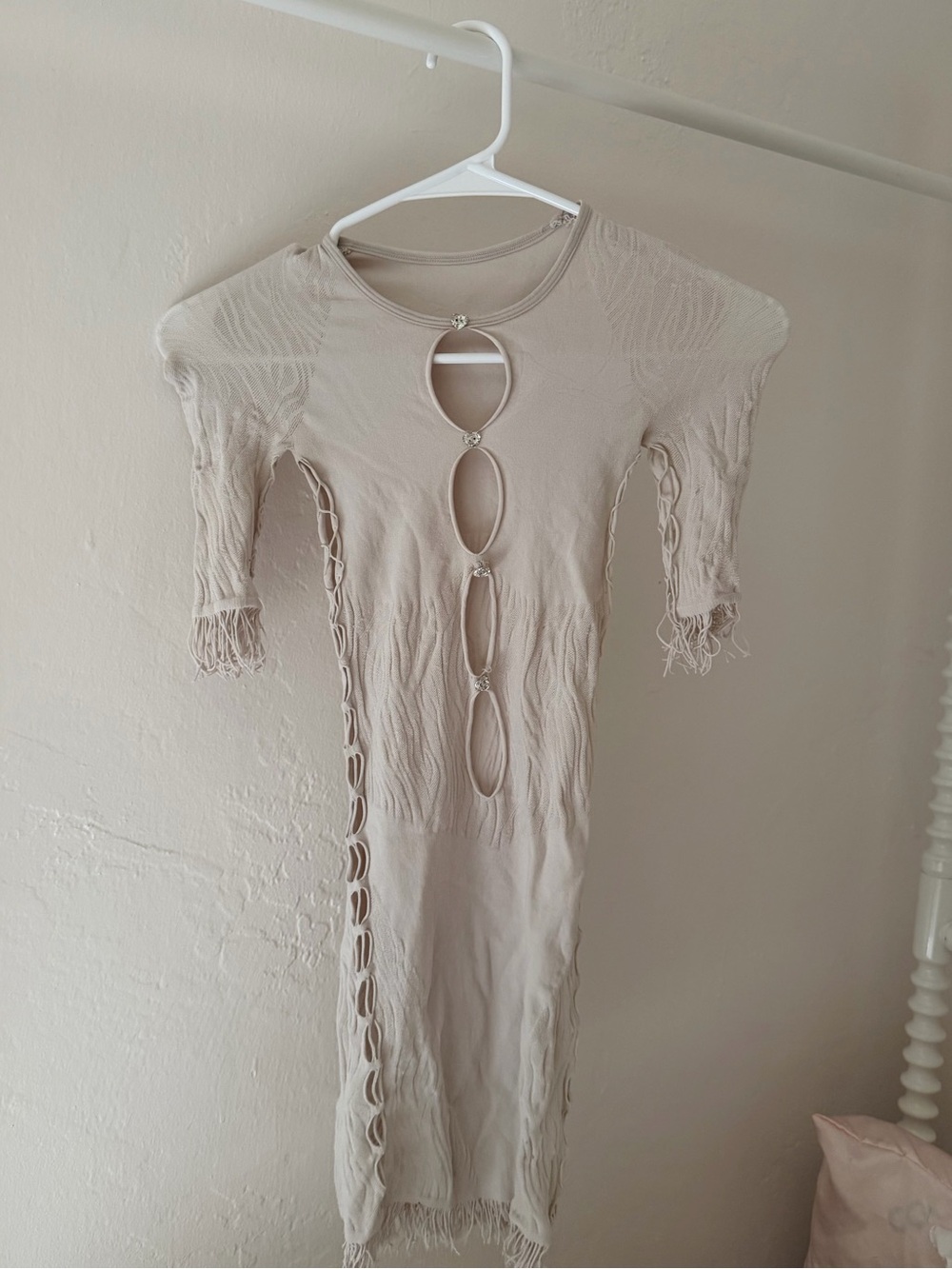 Poster girl Beige/Light pink Cutout Knit Midi Dress - Neutral Tone